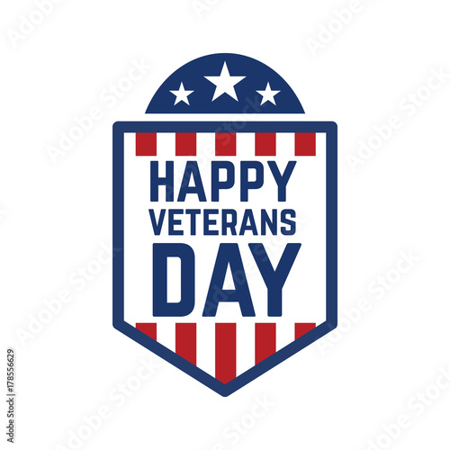 Happy veterans day emblem template isolated on white background. Design element for label, emblem, sign, poster. Vector illustration