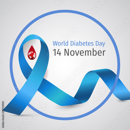 Blue Circle, Globe and Reminder Date of World Diabetes Day, Vector Illustration.