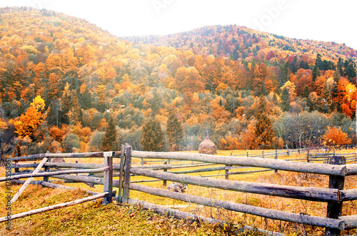 Carpathian mountains in the autumn. Colorful autumn landscape scene