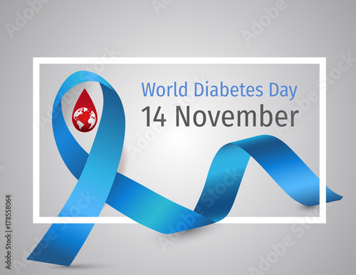 Blue Circle, Globe and Reminder Date of World Diabetes Day, Vector Illustration.