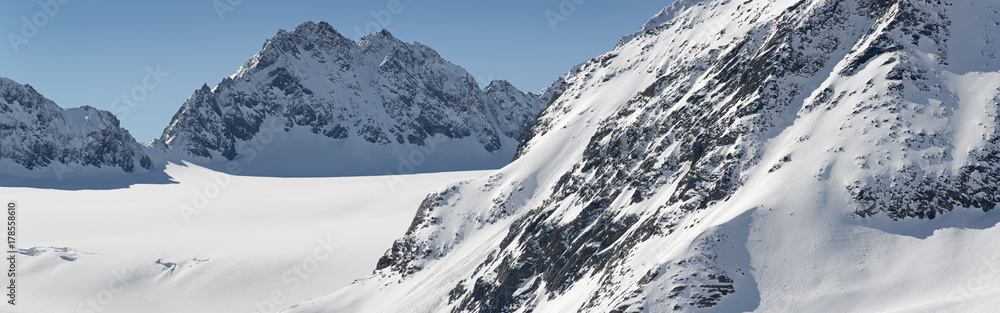 Alpine panorama of the Pitztal Glacier. Mittelberg, Tirol, Austria.