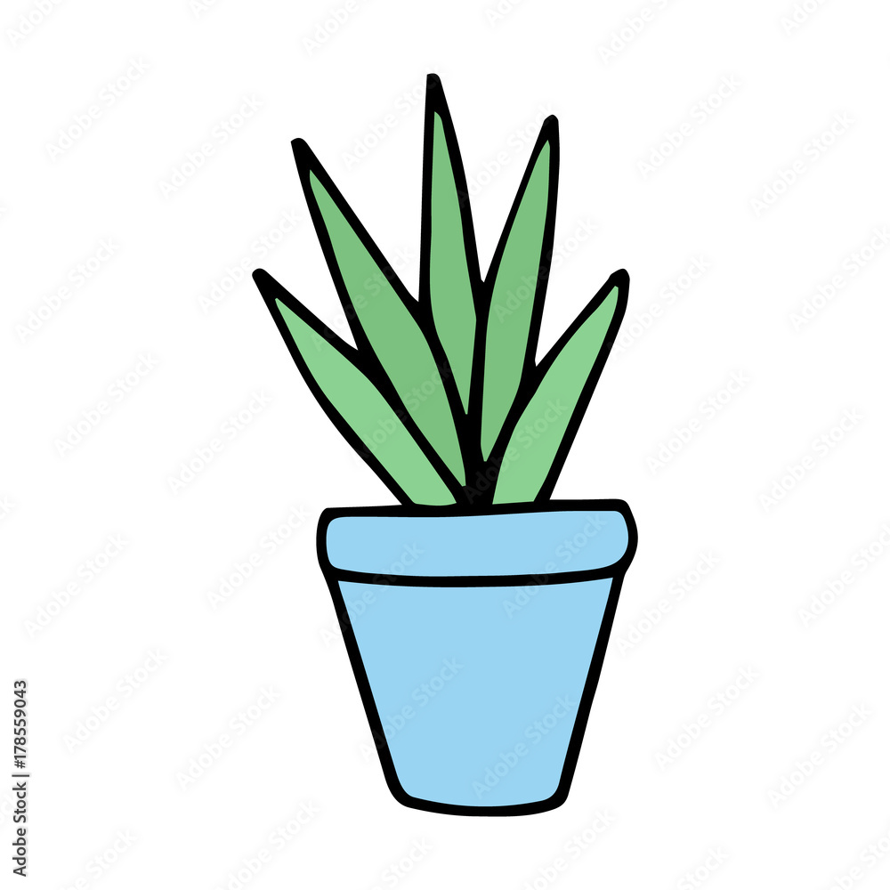 Cute little cacti in blue plant pot. Vector illustration doodle cartoon  drawing. Isolated cactus sticker icon. Stock Vector | Adobe Stock