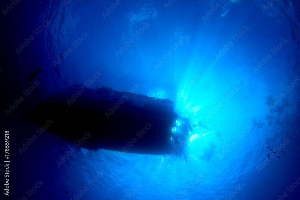 Scuba dive boat from underwater