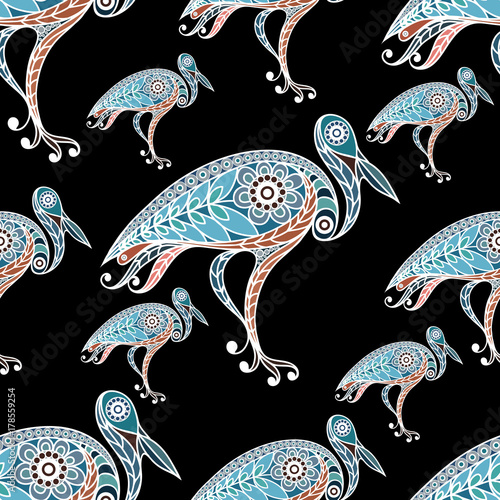 Seamless pattern with lace stork 2