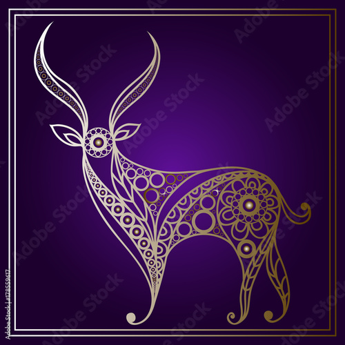 Illustration with lace deer in floral style 1