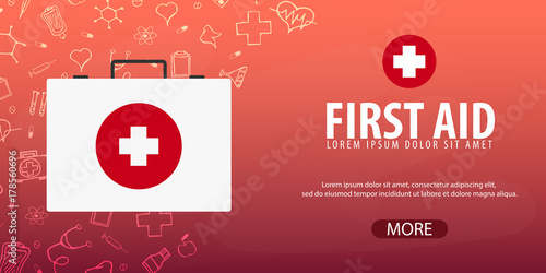 First Aid. Medical background. Health care. Vector medicine illustration.