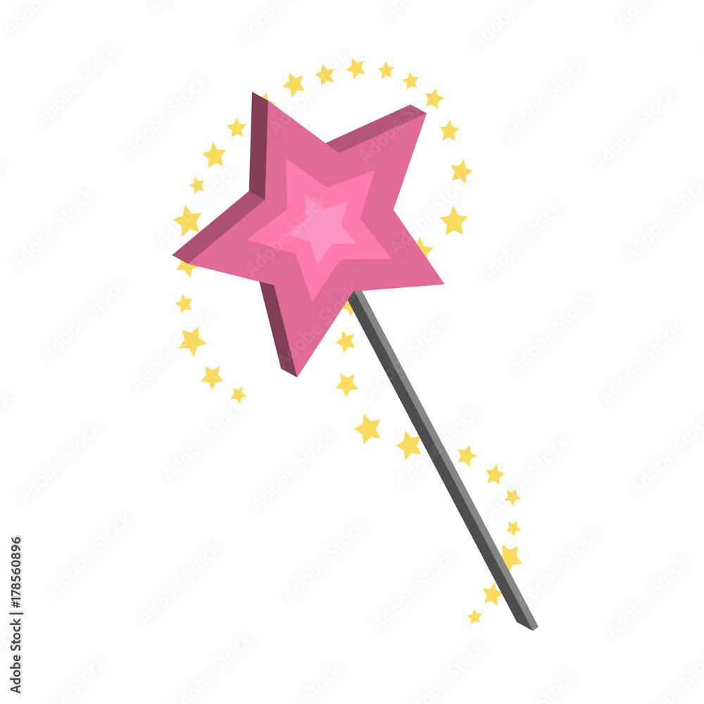 Magic wand vector illustration. Cartoon spatial star magical wand in pink  color. Isolated on white background. Stock Vector | Adobe Stock