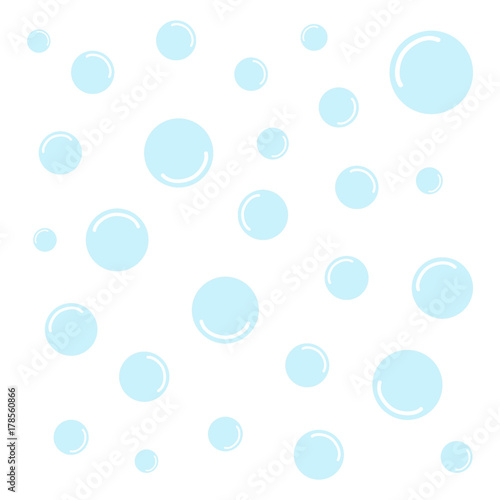 Set of light blue water bubbles  vector illustration doodle drawing. Blue bubbles isolated on white background.