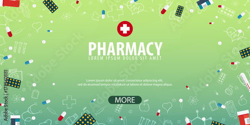 Pharmacy. Medical background. Health care. Vector medicine illustration.