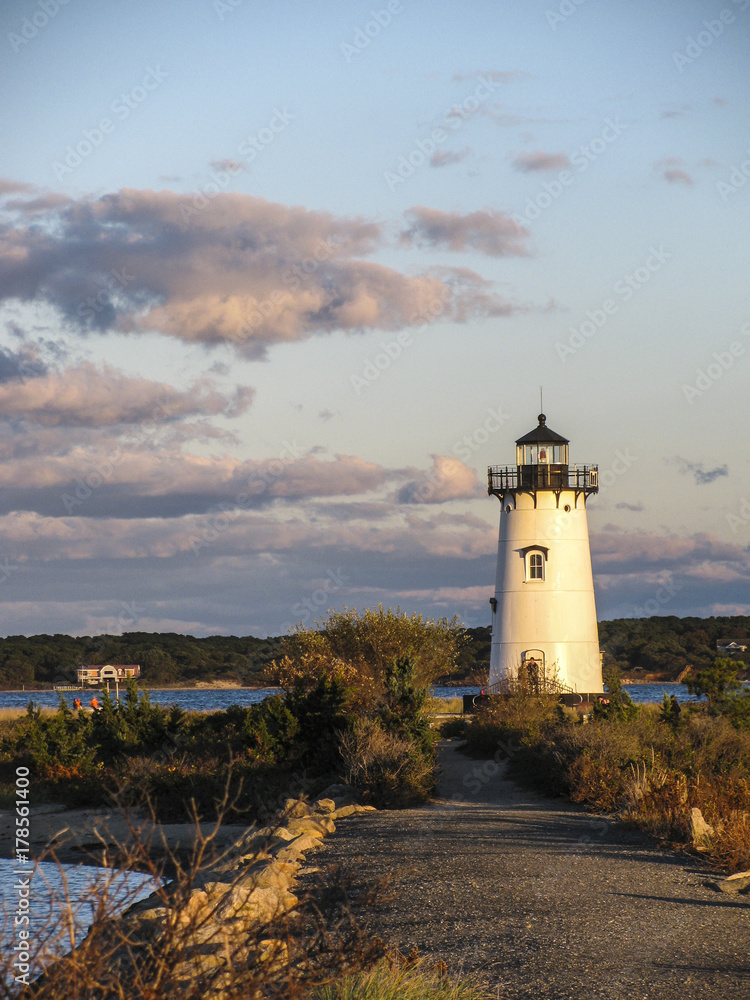 The Edgartown Lighthouse at sunset on Martha's Vineyard, Massachusetts