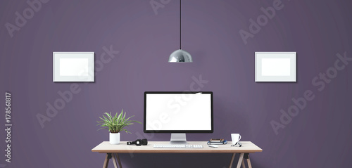 Wallpaper Mural Computer display and office tools on desk. Desktop computer screen isolated. Front view. Torontodigital.ca