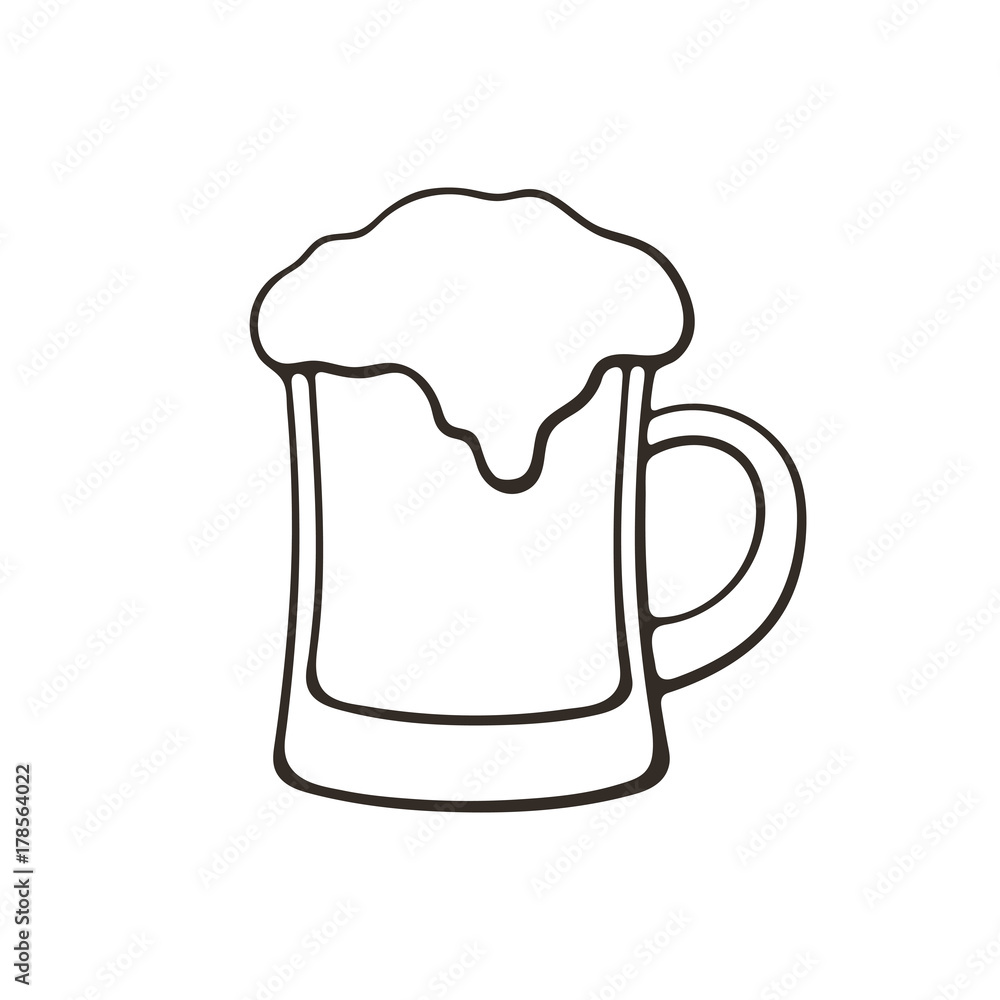 Vector illustration. Hand drawn doodle of a mug of beer with foam. Glass of alcohol drink. Classic foam drink of pubs and bars. Cartoon sketch. Isolated on white background Vector illustration. Hand drawn doodle of a mug of beer with foam. Glass of alcohol drink. Classic foam drink of pubs and bars. Cartoon sketch. Isolated on white background