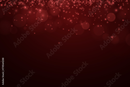 Romantic dark red background. Red shine. Glare bokeh. Glowing particles. Celebratory background. Abstract light background. Vector