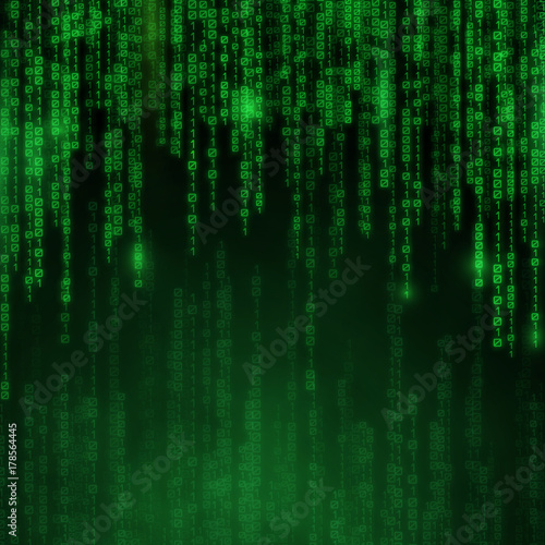 Falling blue numbers with bright flashes. Abstract technology Background in matrix style.