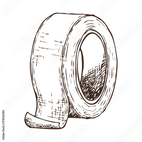 Roll of masking tape on white background, cartoon illustration of repair tool. Vector