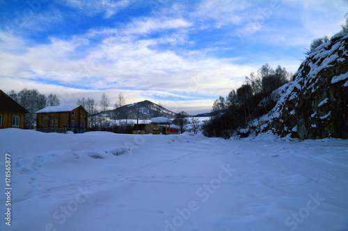 Winter evening in a camping