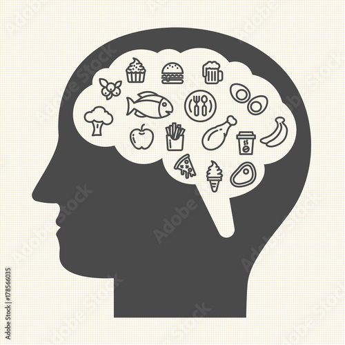 Fototapeta Naklejka Na Ścianę i Meble -  when your mind is hungry. Healthy food and lifestyle concept, Obesity concept, Vector illustration icons set.