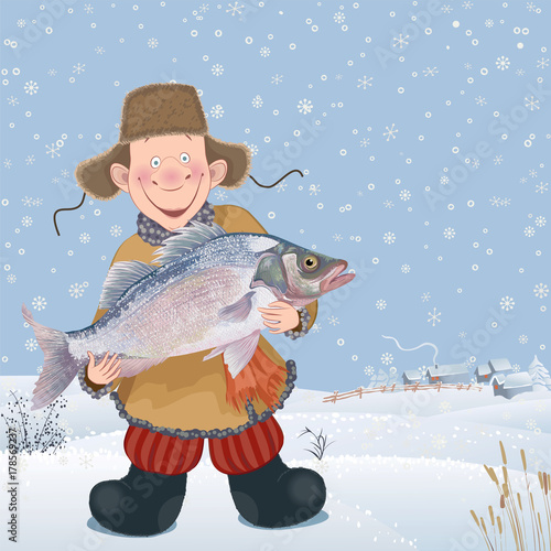 Cheerful guy with a caught big fish