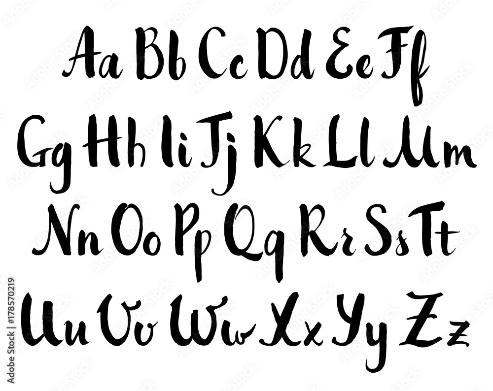 Vector hand drawn alphabet. Brush painted letters, rough contour. Vector hand drawn alphabet. Brush painted letters, rough contour.
