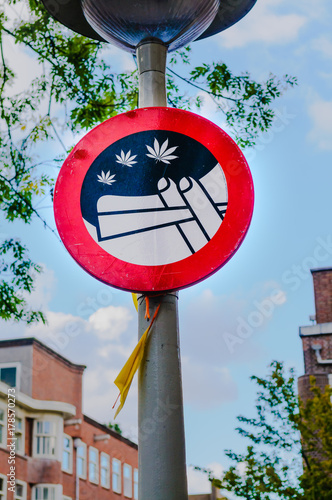 Photography Sign in Amsterdam warning against smoking cannabis in public