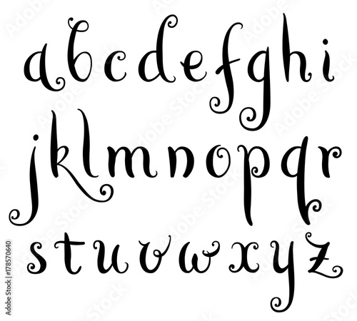 Fairytale hand drawn alphabet. Brush painted letters. Vector illustration.
