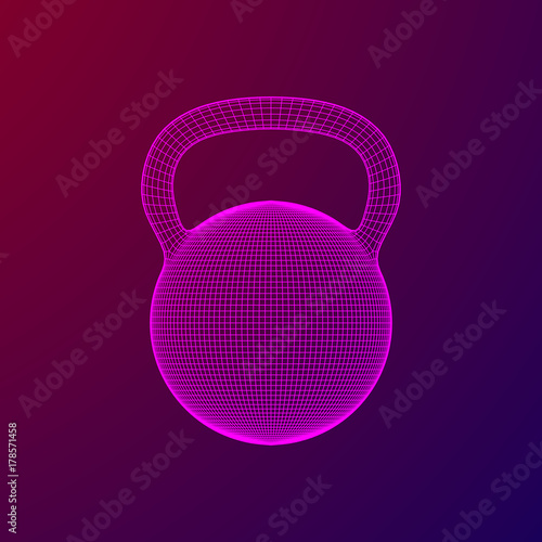 Heavy kettle bell. Wireframe mesh vector. Modern sport fitness concept