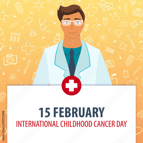 15 February. International childhood cancer day. Medical holiday. Vector medicine illustration.