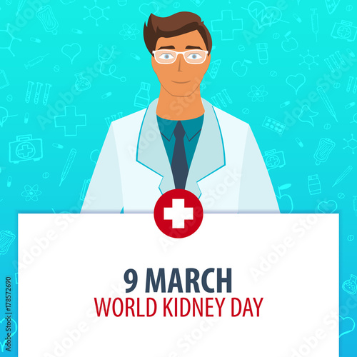 9 March. World Kidney day. Medical holiday. Vector medicine illustration.