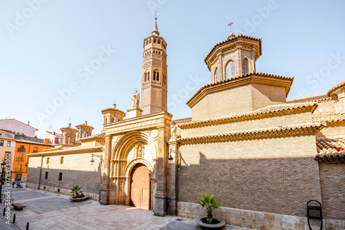 View on the saint Pablo church with Mudejar tower in Zaragoza city in Spain