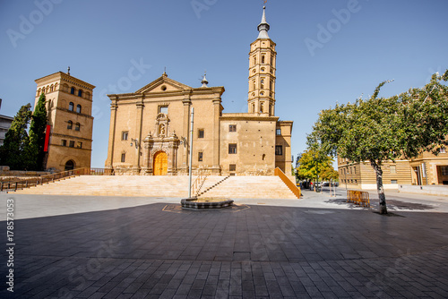View on the saint Juan church on the Pilar square in the centre of Zaragoza city during the sunny day in Spain photo