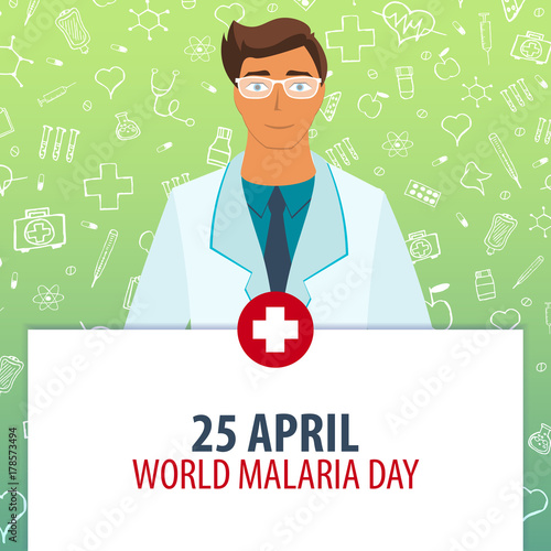 25 April. World Malaria day. Medical holiday. Vector medicine illustration.