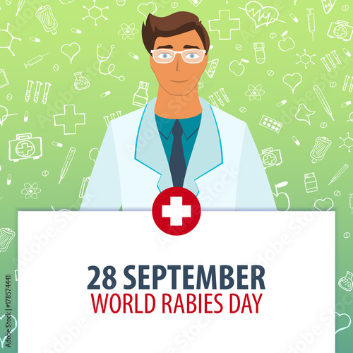 28 September. World Rabies Day. Medical holiday. Vector medicine illustration.