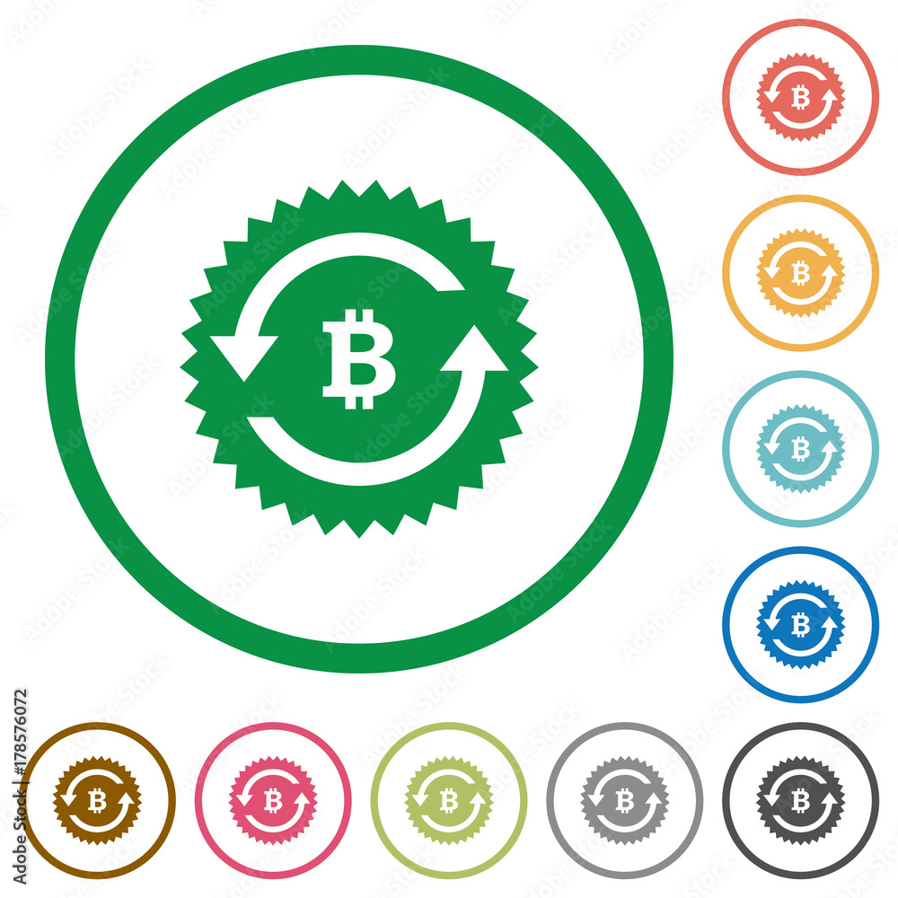 Bitcoin pay back guarantee sticker flat icons with outlines Bitcoin pay back guarantee sticker flat icons with outlines