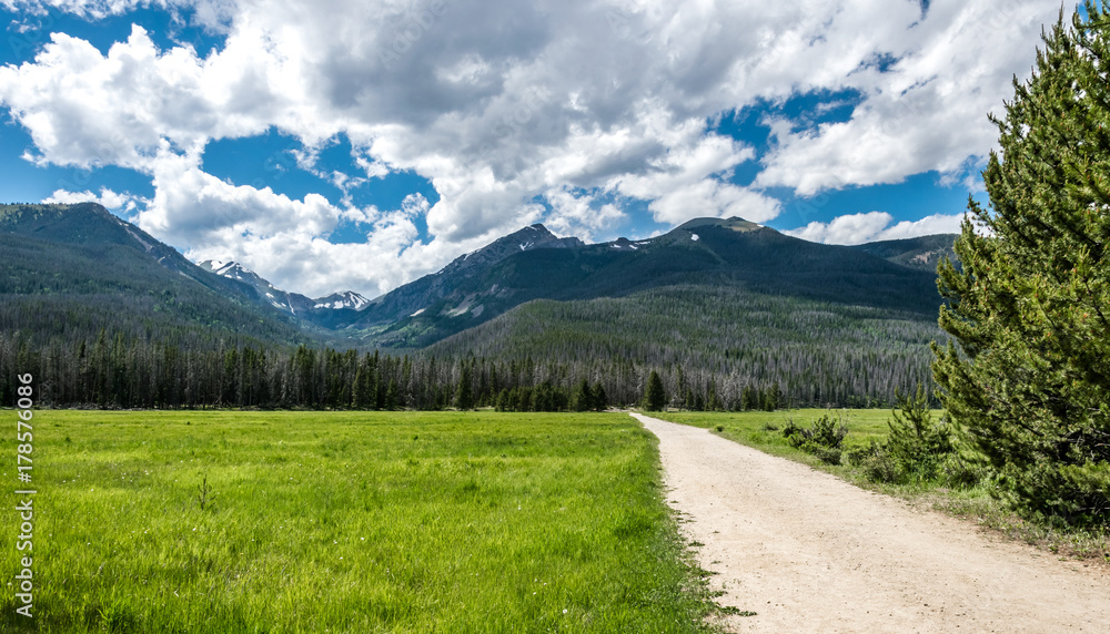 Rural dirt road. The picturesque nature of the Rocky Mountains. Colorado, United States