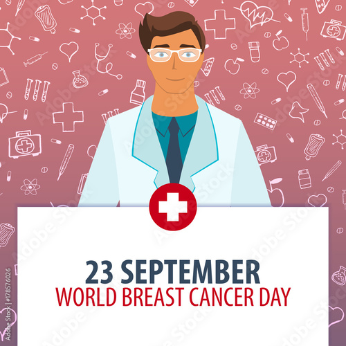 23 September. World Breast Cancer day. Medical holiday. Vector medicine illustration.