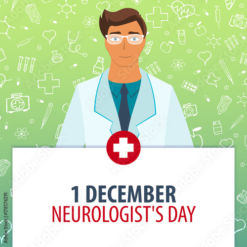 1 December. Neurologists Day. Medical holiday. Vector medicine illustration.