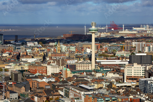 Liverpool city aerial panorama view