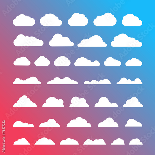 White Clouds silhouettes vector collection on gradint background