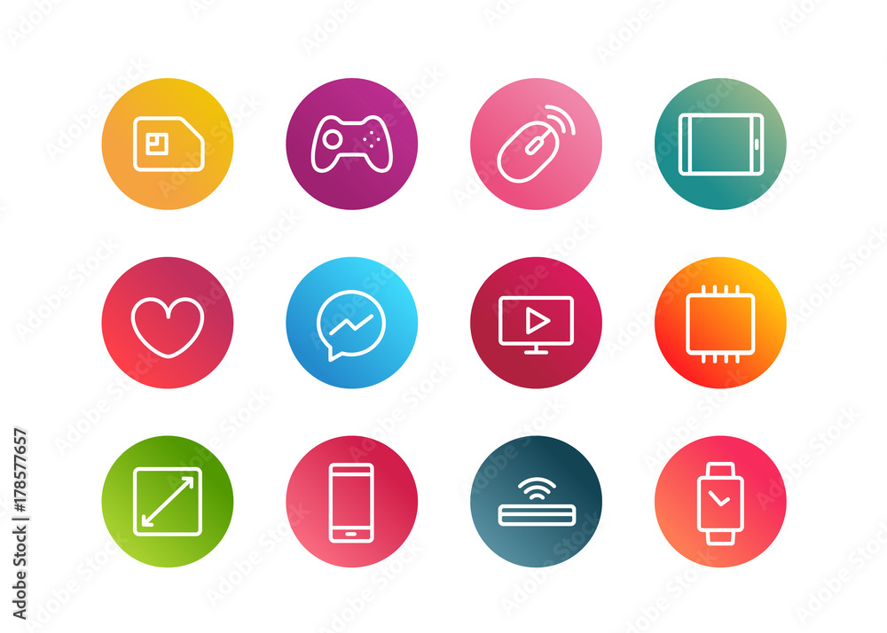 Trendy app linear icons vector set on gradient backgrounds Trendy app linear icons vector set on gradient backgrounds