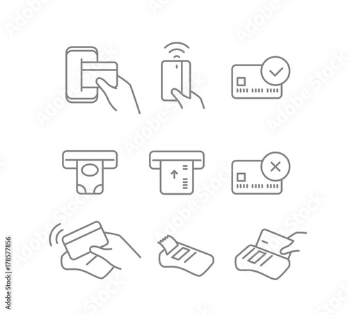 Digital payment icons set. Linear pictograms collection