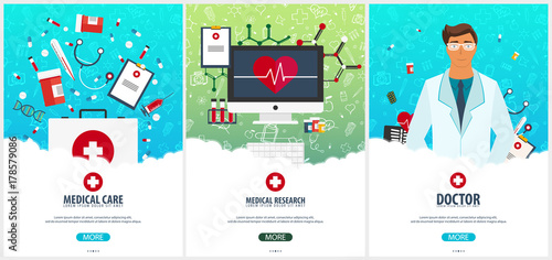 Set of Medical posters. Health care. Vector medicine illustration.