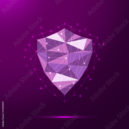 Polygonal secure. Low poly illustration, technology protection in web