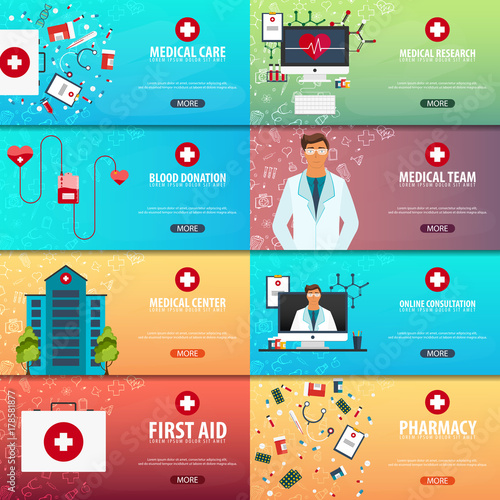 Set of Medical banners. Health care. Vector medicine illustration.