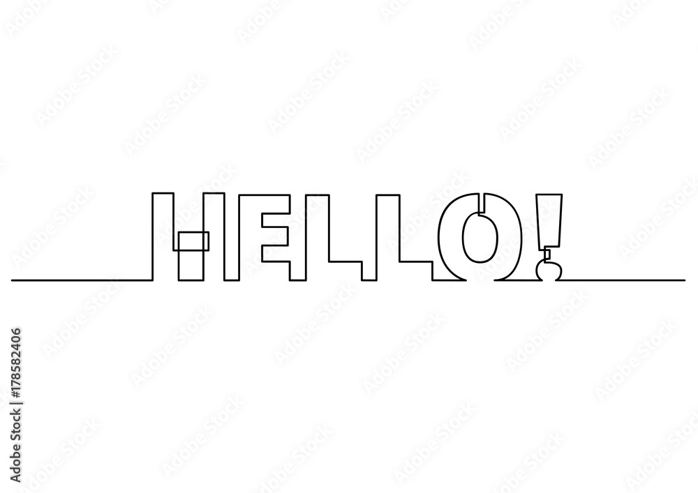 one line drawing of phrase - hello one line drawing of phrase - hello