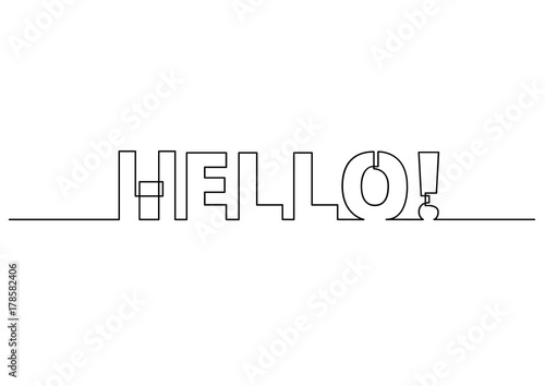 one line drawing of phrase - hello