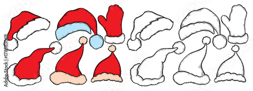 Set doodle Christmas hats
