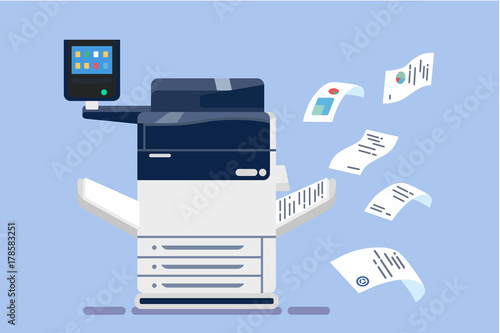 Office professional multi-function printer scanner. Isolated flat vector illustration photo