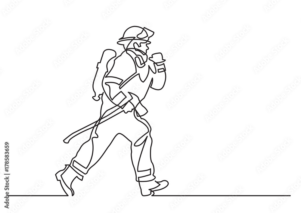 Fototapeta premium continuous line drawing of - running firefighter