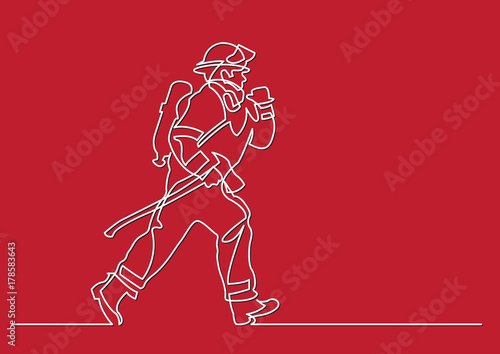 continuous line drawing of - running firefighter
