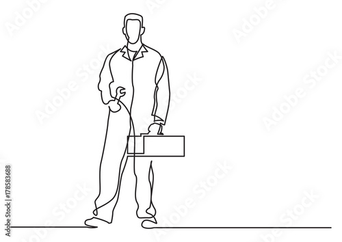 continuous line drawing of - standing mechanic
